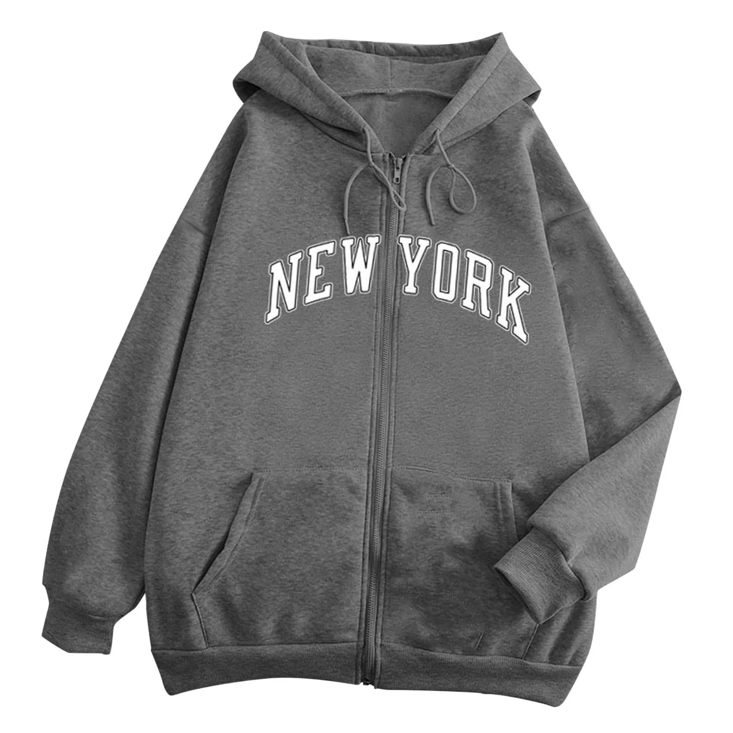 Женский худи свободного кроя с принтом New York Women, Grey