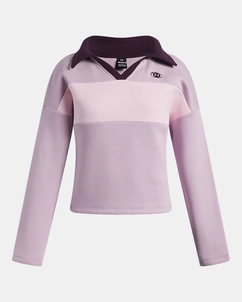 Футболка с длинным рукавом для девочек из хлопкового флиса UA Rugby UnderArmour, Mauve Pink/Prime Pink