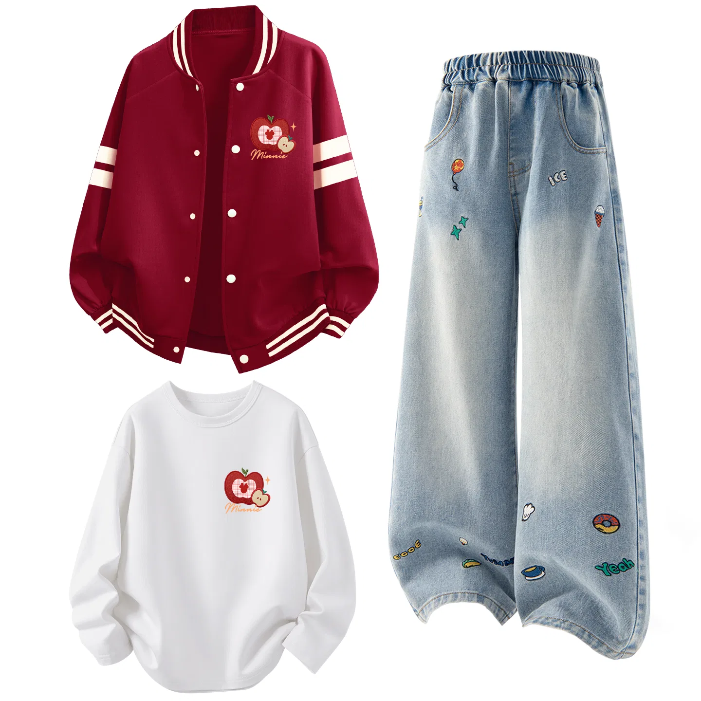 Детский спортивный комплект с принтом Disney, Dapple K Burgundy+Solid Color Denim Blue+Dapple K White