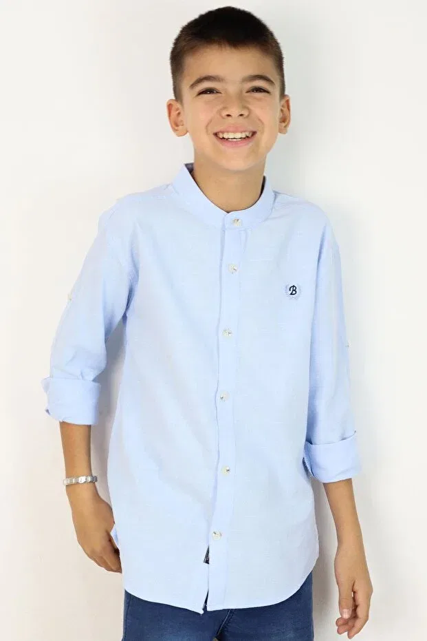Детская рубашка для мальчиков с вышивкой Boy'S shirt with letter embroidery and buttons Breeze, Light Blue — фото 2