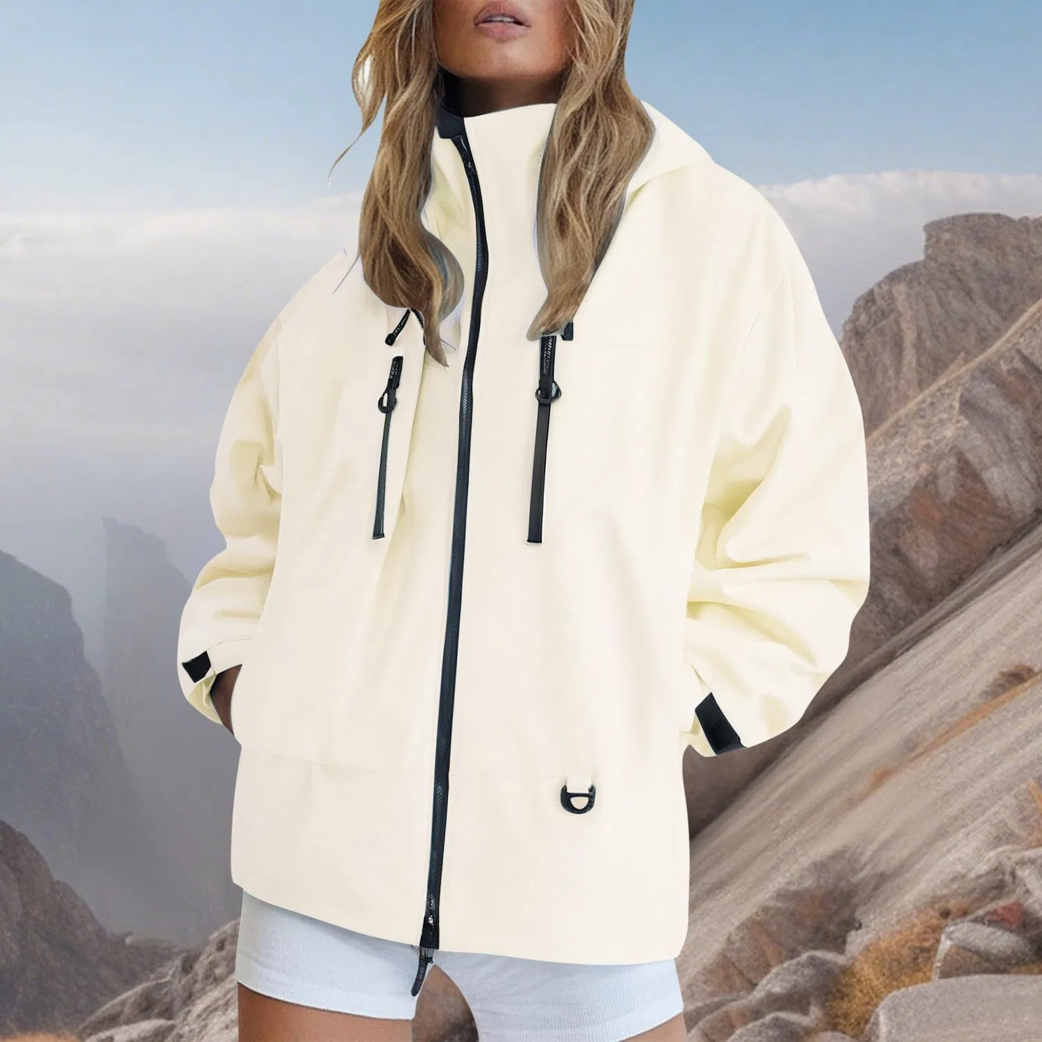 Женская дождевик с капюшоном Waterproof Breathable Hooded Jacket, Beige — фото 2