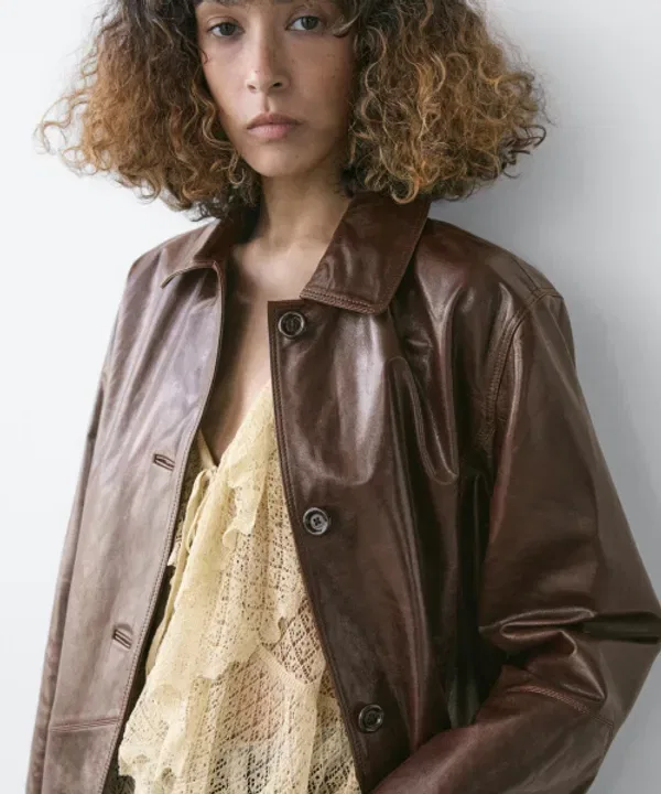 Кожаная куртка с карманами, Massimo Dutti — фото 4