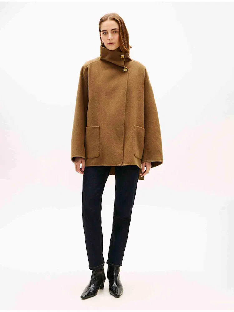 Пальто полупальто из шерстяной смеси с воротником хомут TOMMY HILFIGER, Ochre — фото 3