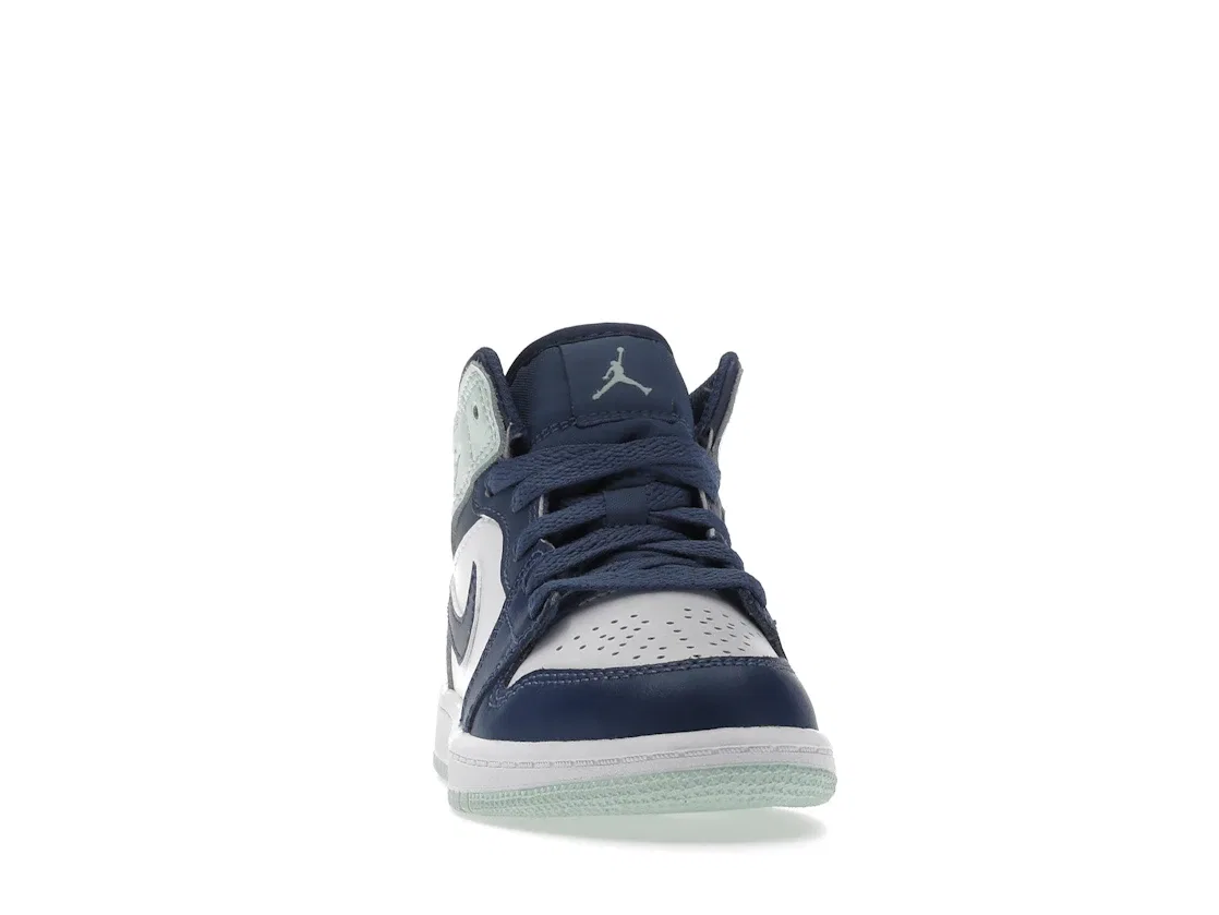 Детские кроссовки с кожаным верхом Jordan 1 Mid Jordan, Mystic Navy/White/Mint Foam — фото 2