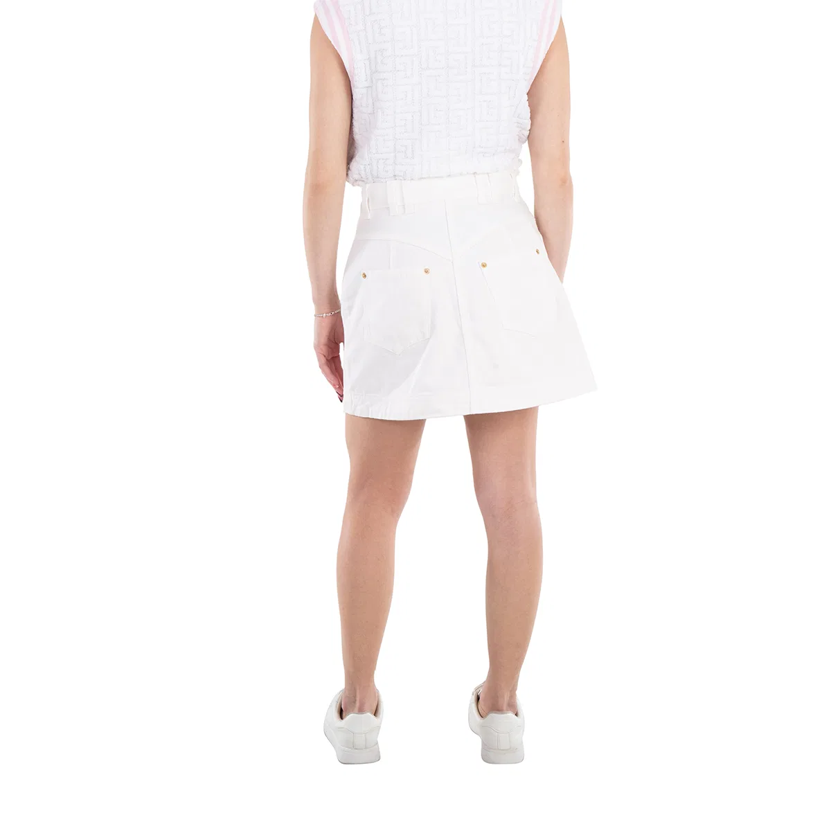 Юбка джинсовая мини-трапеция Trapeze Western Denim Mini Skirt Balmain, White — фото 3