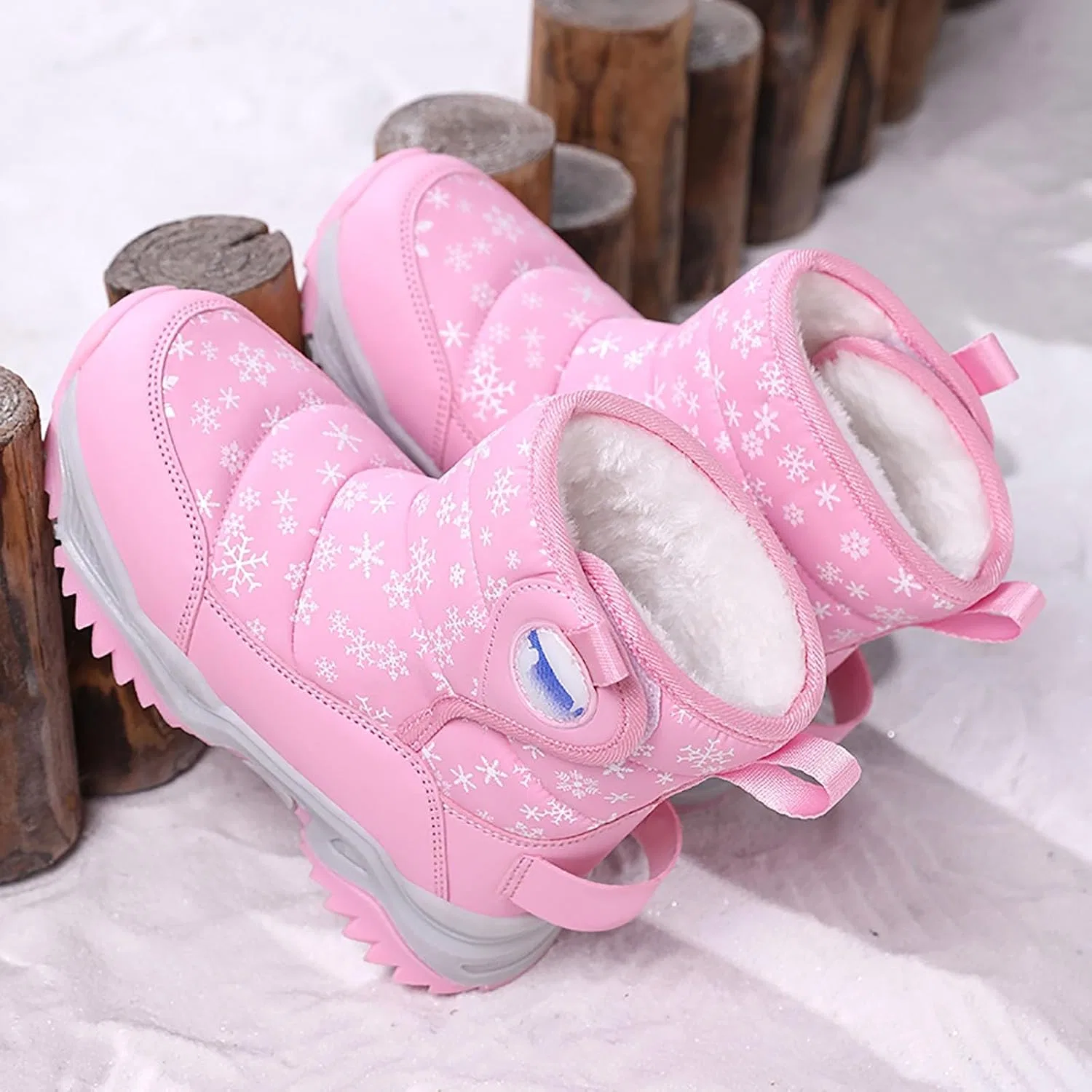 Детские зимние ботинки для мальчиков и девочек с принтом, Snow Boots, Pink — фото 4