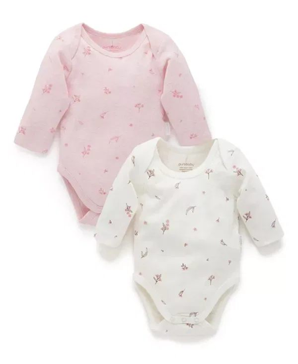 Детский комплект боди с длинным рукавом Purebaby, Pale Pink Blossom Pack