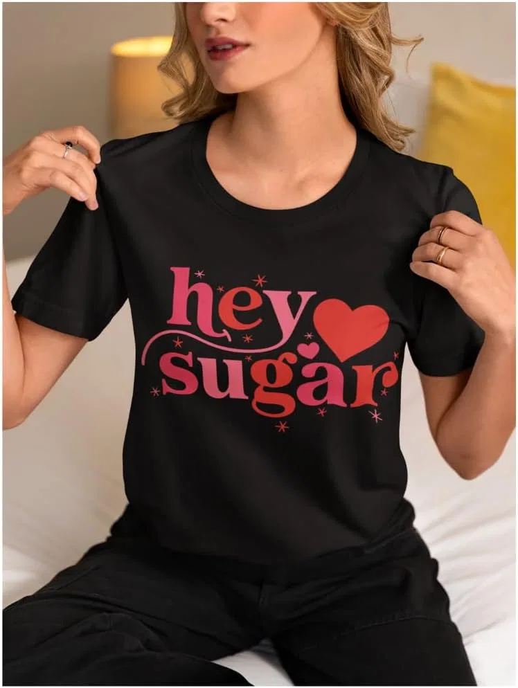 Женская футболка с принтом Hey Sugar Bella Canvas 3001, Black — фото 3