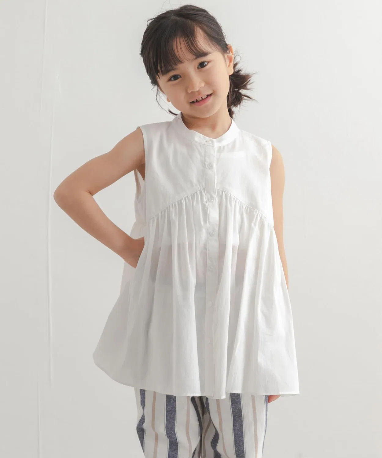 Детская блуза без рукавов из хлопка модель Cotton Voile Switch Gather Blouse URBAN RESEARCH DOORS, Blue — фото 3