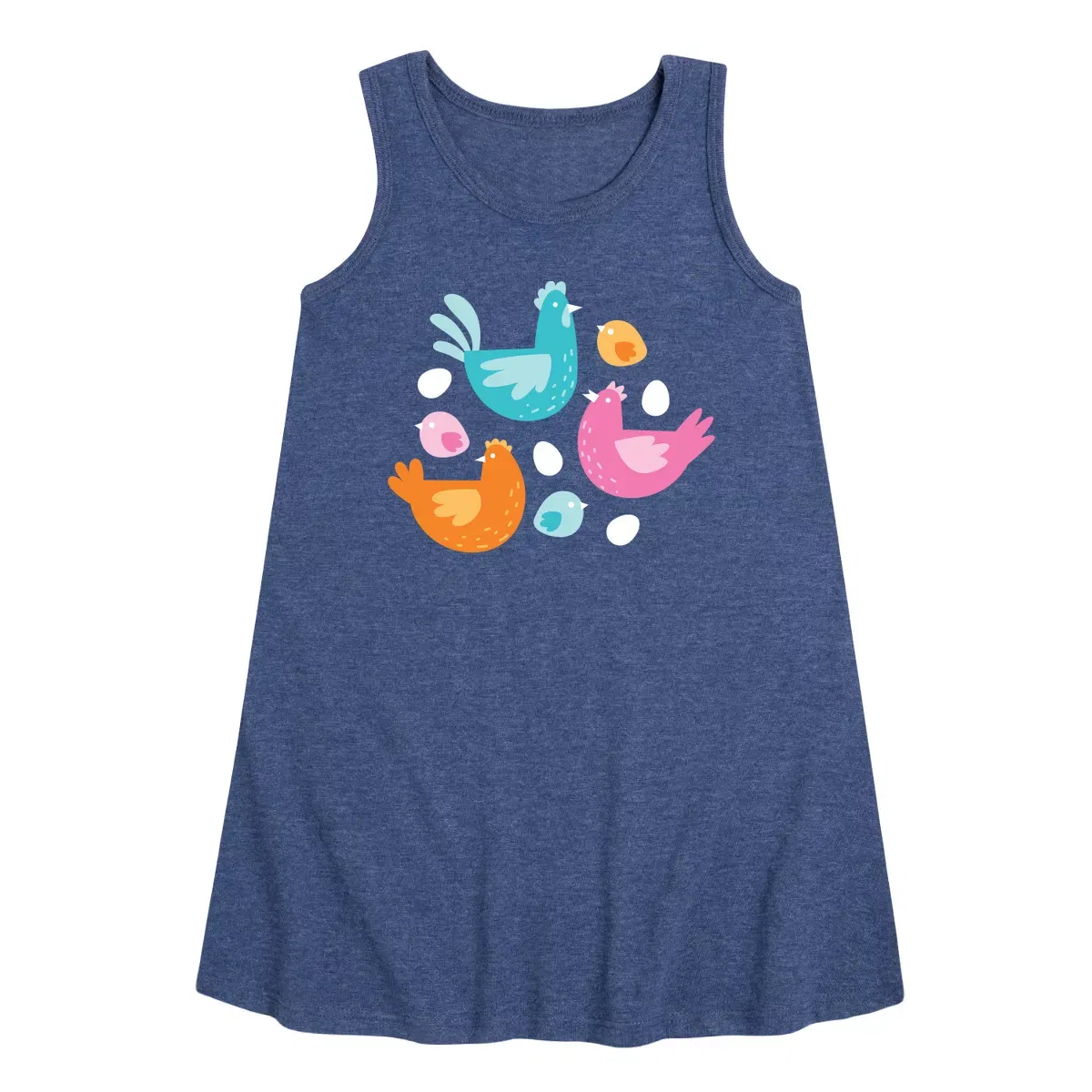 Детское платье-трапеция без рукавов Colorful Chickens Instant Message, Heather Navy