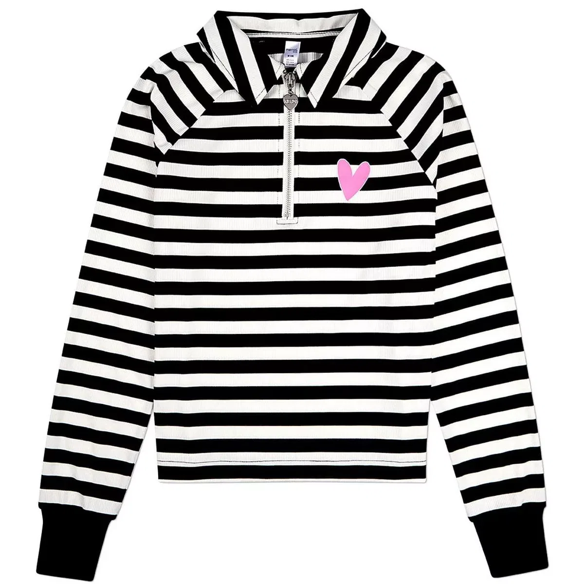Детское платье для девочек с принтом MeMoi Girls Striped Mini-Ribbed Quarter Zip Long Sleeve T-Shirt ONLINE UNIQUE RTW MISSY, Black — фото 3