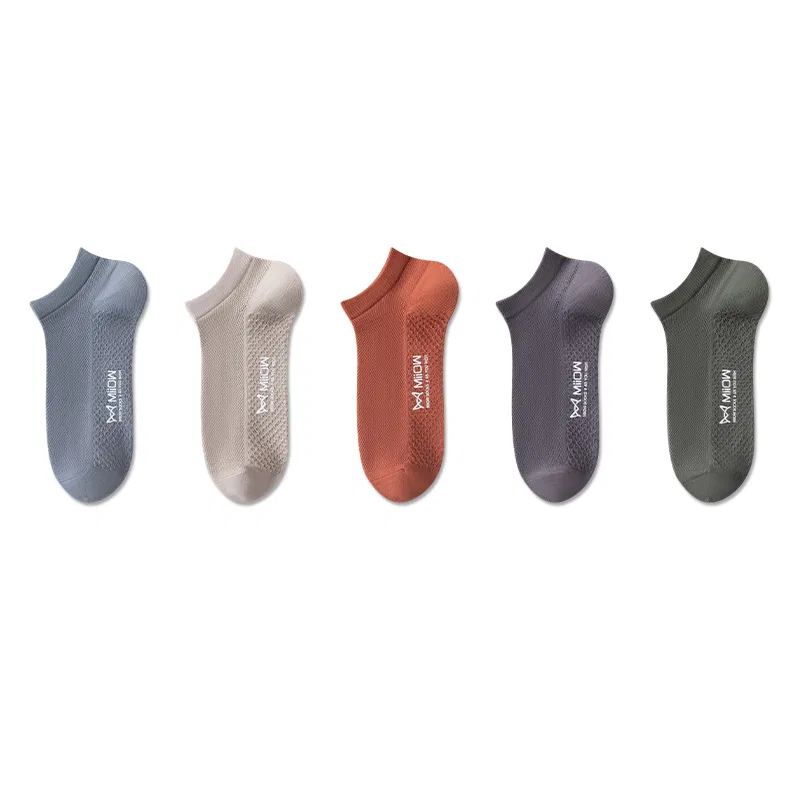 Детские носки-невидимки 5 пар, Gray Blue-Khaki-Orange Red-Dark Gray-Jasper, MIIOW