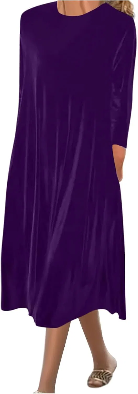 Женское платье миди свободного кроя с длинным рукавом, Purple — фото 2