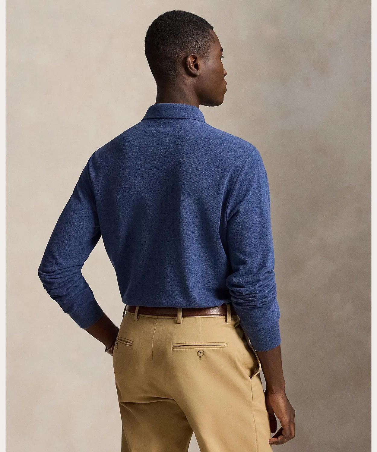 Мужская футболка-поло с длинным рукавом Custom Slim Fit POLO RALPH LAUREN, Синий — фото 4