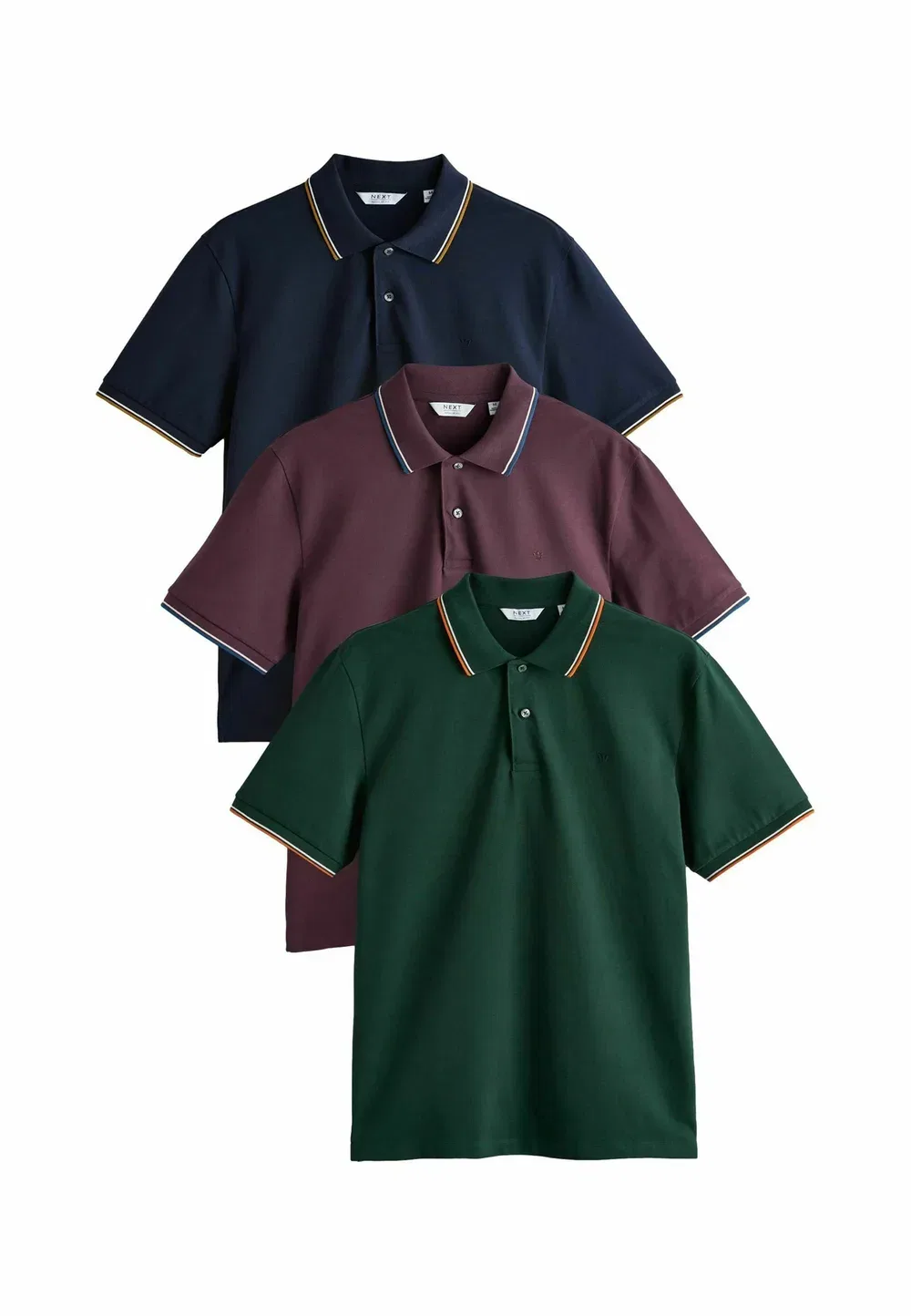 Рубашка-Поло стандартного кроя, с коротким рукавом, комплект из 3 штук Next, Navy Plum Green