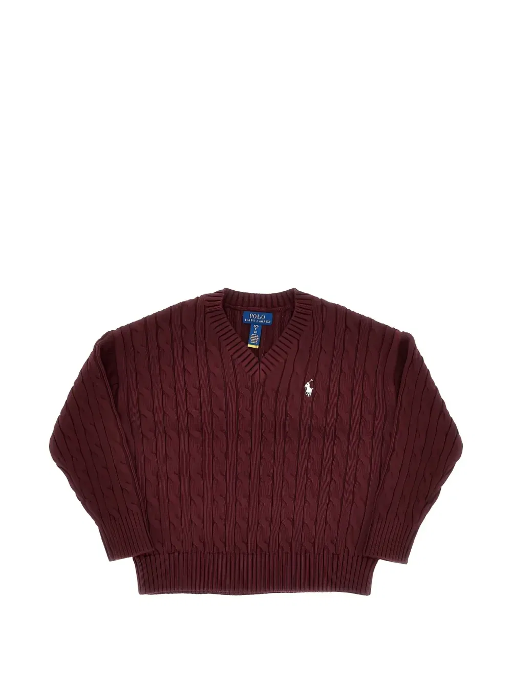 Хлопковый джемпер с V-образным вырезом и узором из кос POLO RALPH LAUREN KIDS, красный
