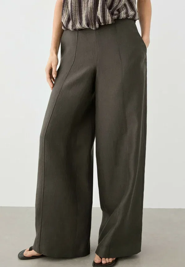Брюки льняные Relaxed Fit Massimo Dutti, коричневый
