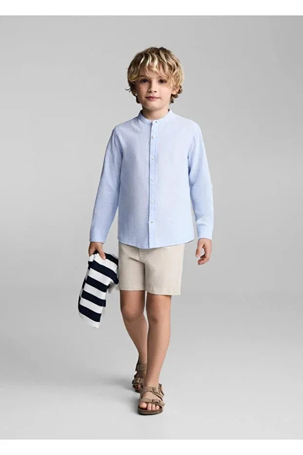 Детская рубашка для мальчиков льняная Mango Kids, Sky Blue — фото 2