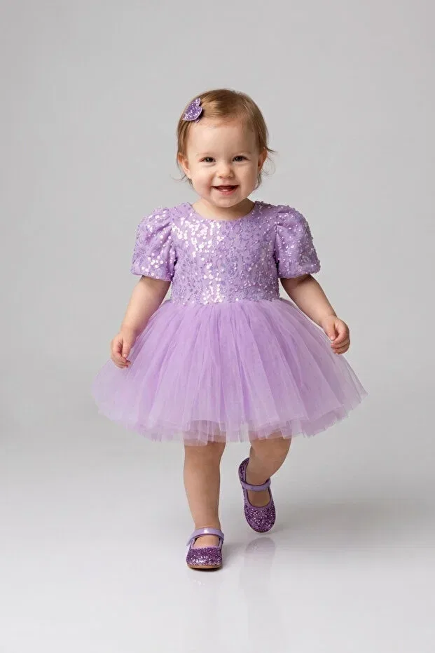 Детское платье для девочек с пайетками Lilac sequined beaded baby girl dress Le Mabelle, Lilac