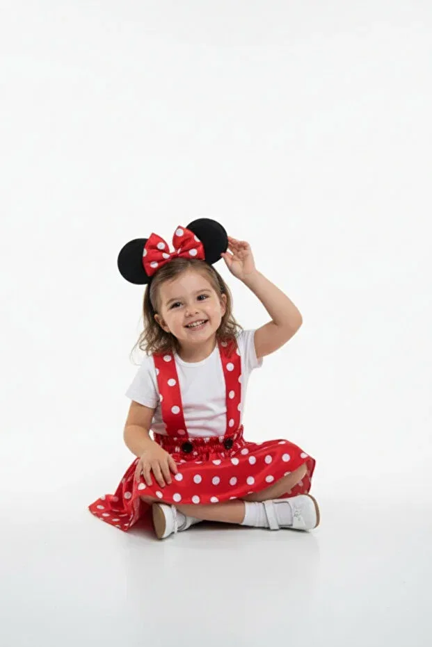 Детское платье для девочек с принтом Minnie Mouse Casual Dress & Crown Set Cutiecase, Red — фото 3