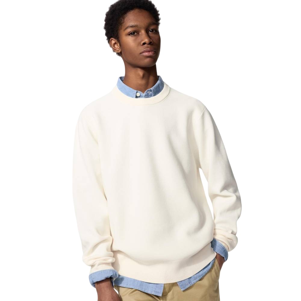 Свитер Uniqlo Washable Milano Rib Crew Neck, 01 белый