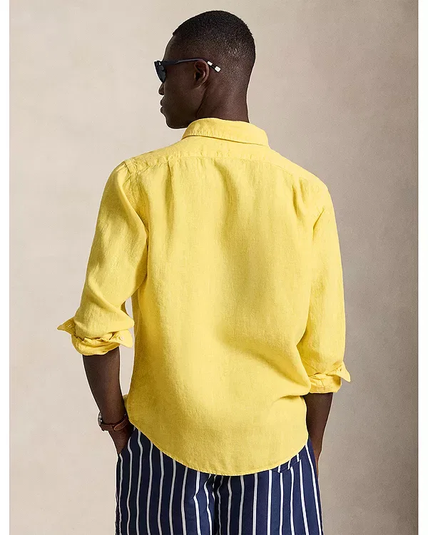 Мужская рубашка льняная Polo Ralph Lauren, желтый — фото 4