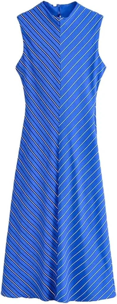 Женское летнее платье миди с полосками, Striped