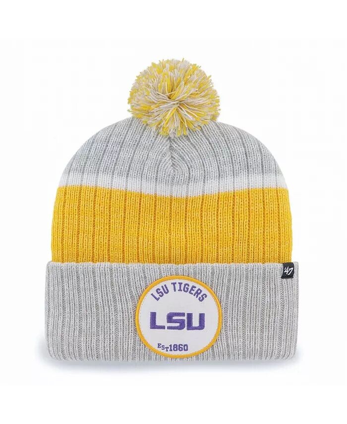 

Мужская серая вязаная шапка с манжетами и помпоном LSU Tigers Holcomb '47 Brand