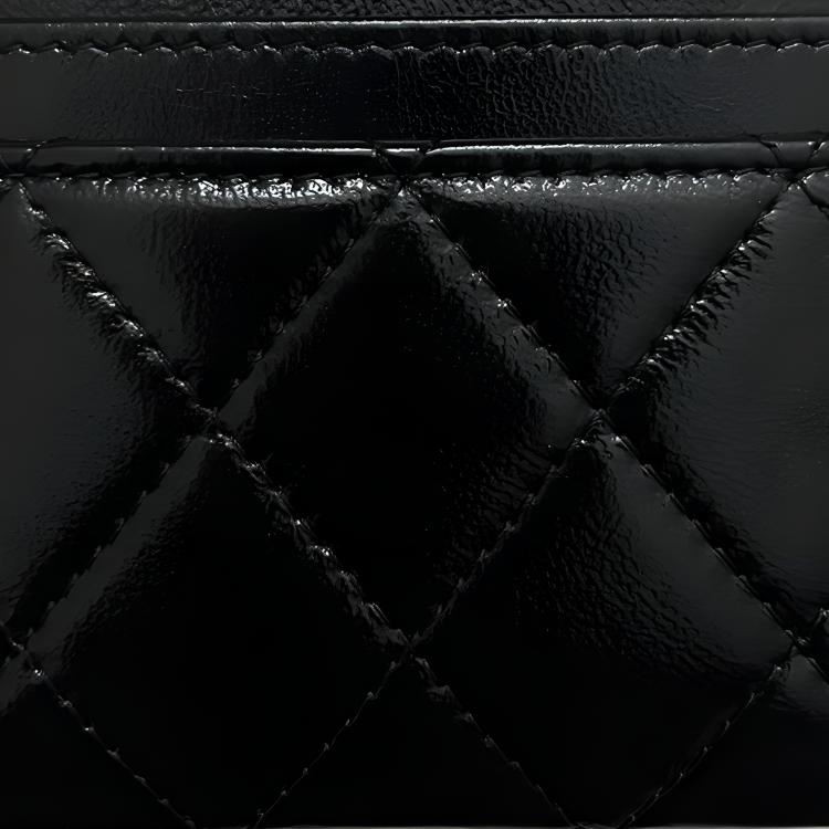 Chanel Клетчатый блестящий держатель для карт из телячьей кожи, унисекс, черный — фото 4