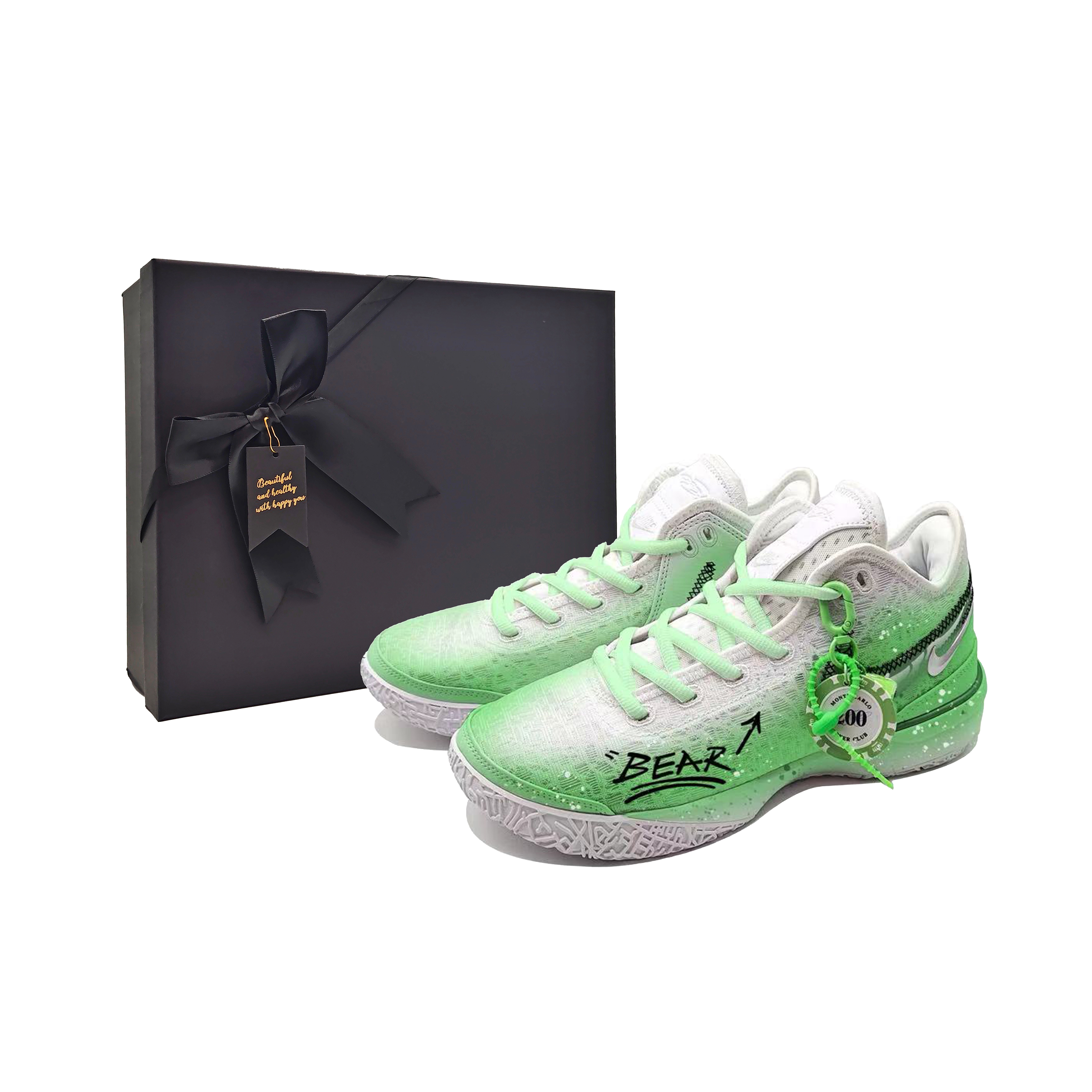 

Nike Баскетбольные кроссовки LeBron NXXT Gen Zoom LeBron NXXT Gen с противоскользящим износостойким верхом, низкие, мужские, зеленые, белые