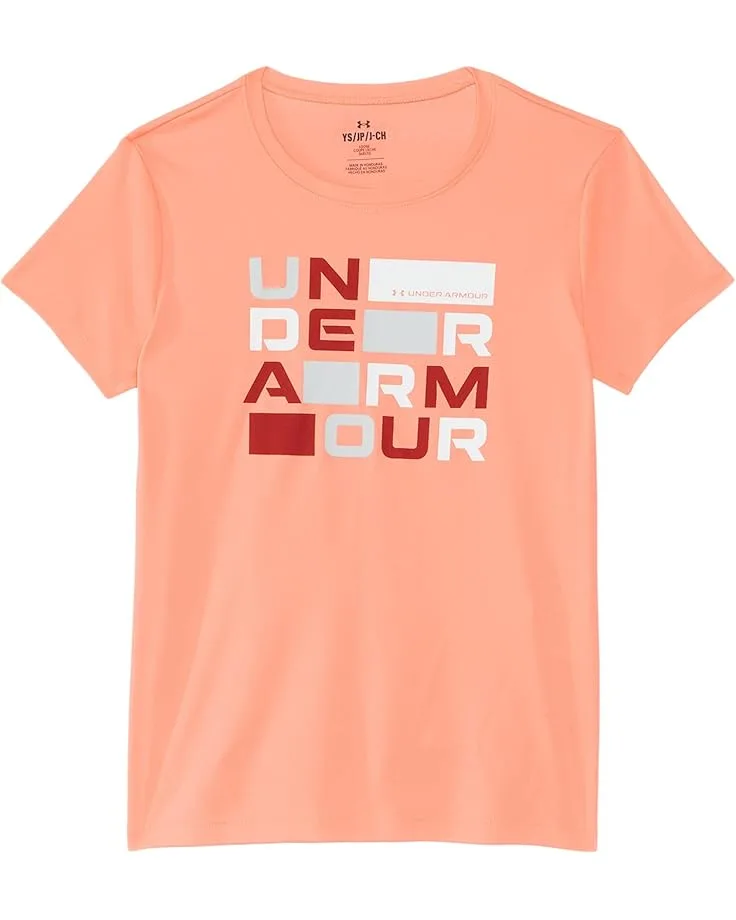Футболка Under Armour Kids Tech Block Logo Short Sleeve T-Shirt (Big Kid), Flare Orange/Earthen Orange