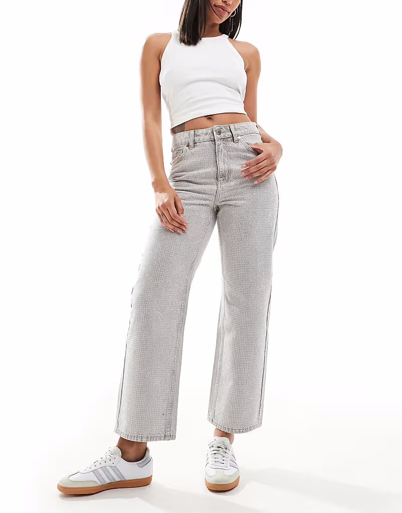 

Джинсы Bershka прямого кроя с широкими штанинами длиной до щиколотки серого цвета