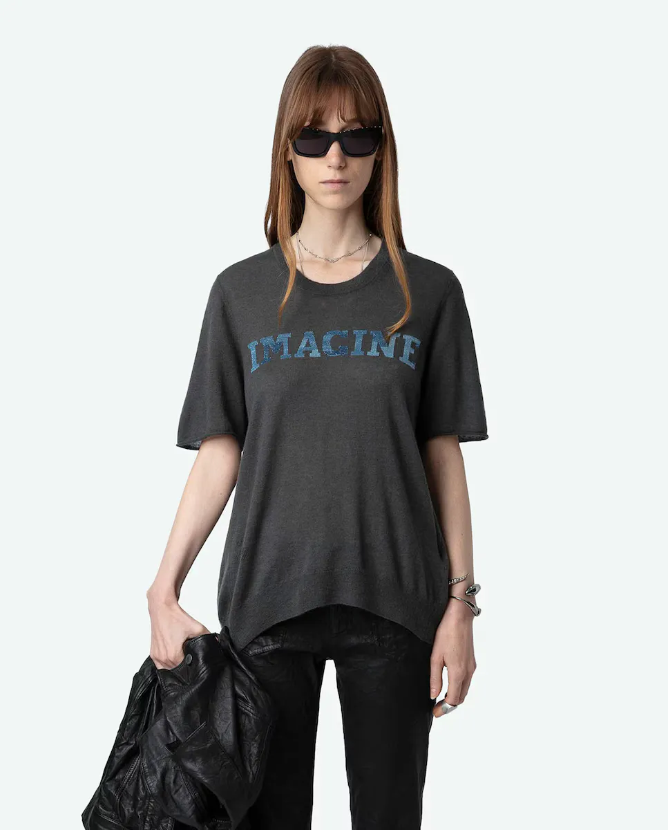 

Ida Imagine женский кашемировый свитер с короткими рукавами и перьями Zadig & Voltaire, серый