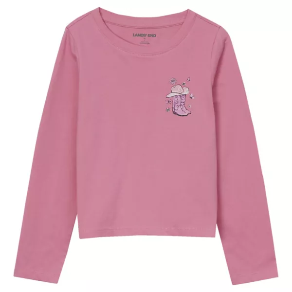 

Футболка с длинным рукавом и принтом для девочек 4–16 лет Lands' End, цвет rose country boots