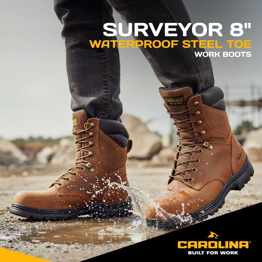 Мужские рабочие ботинки Carolina Surveyor 8 с водонепроницаемым верхом, стальными носками, рейтингом EH, устойчивые к скольжению и маслу, с прочной стелькой из EVA, коричневый — фото 2