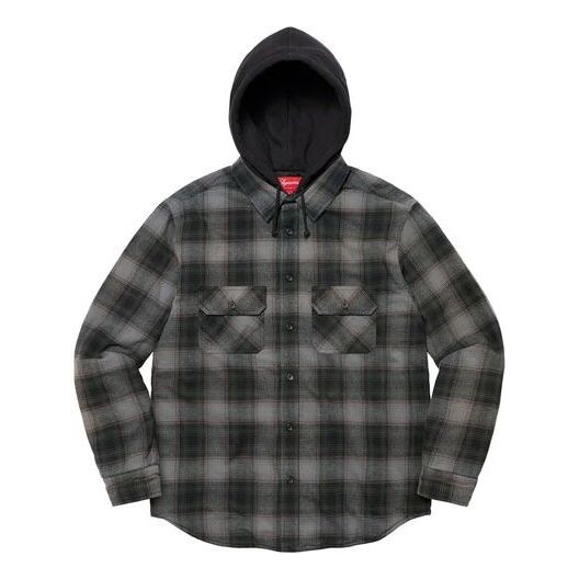 

Рубашка hooded flannel zip up shirt 'black grey' Supreme, черный