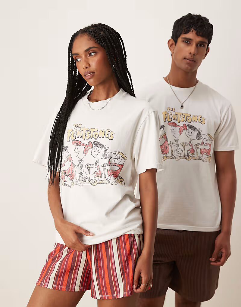 

Футболка унисекс оверсайз ASOS DESIGN с принтом «Флинтстоуны» белого цвета
