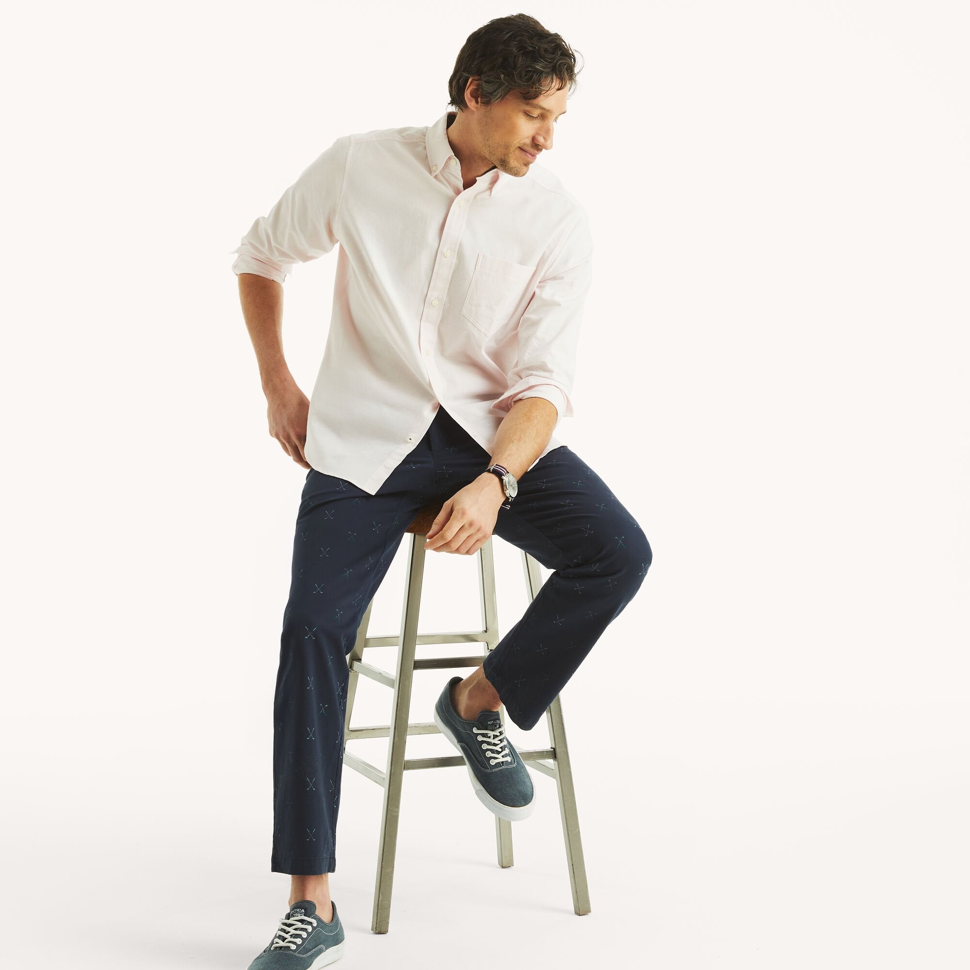 

Nautica Мужская однотонная рубашка Оксфорд, цвет cradle pink