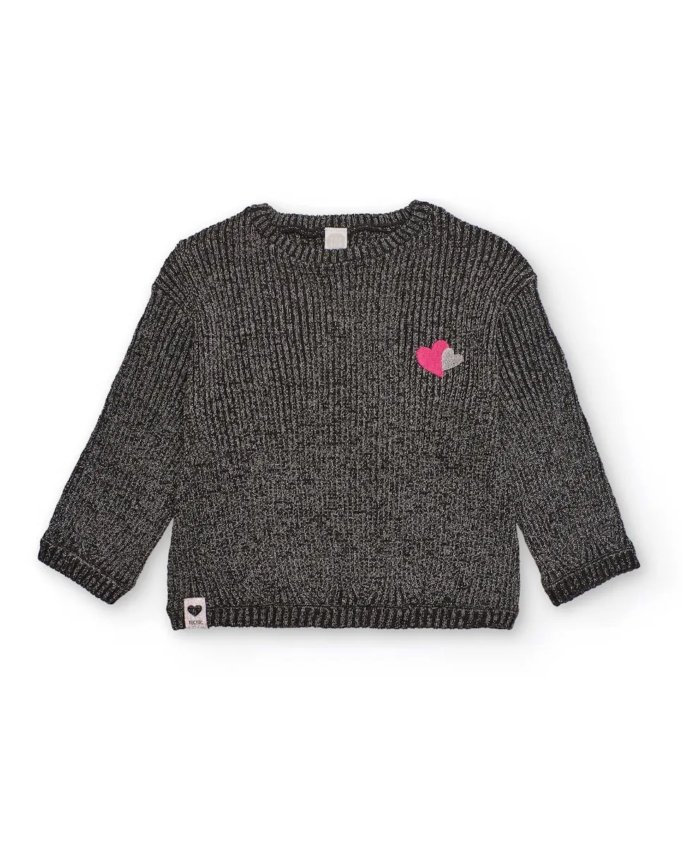 

Детский свитер крупной вязки серого цвета с рисунком в виде сердечек Tuc tuc