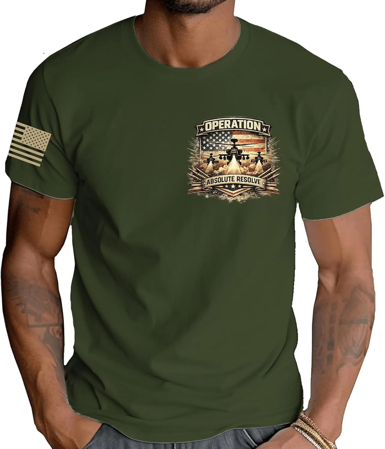 Футболка Operation Absolute Resolve American USA для мужчин, военная ветерана Generic, зеленый — фото 2