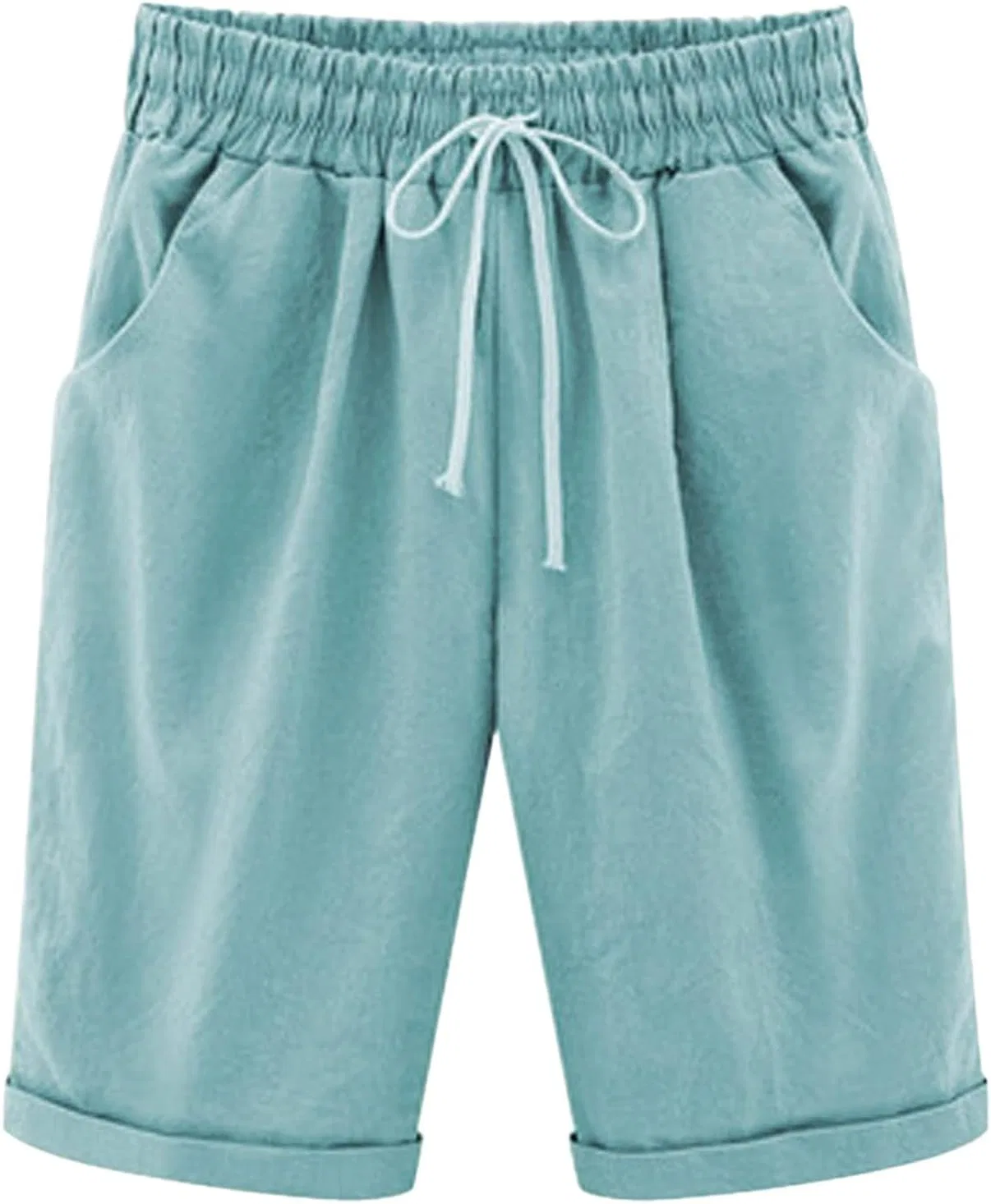 Шорты бермуды женские, лён, хлопок, с завязкой, 08 Mint Green — фото 3