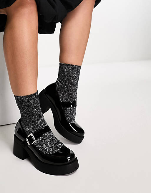 Черные лакированные туфли на массивном каблуке Мэри Джейн ASOS DESIGN Wide Fit Sebastian — фото 2