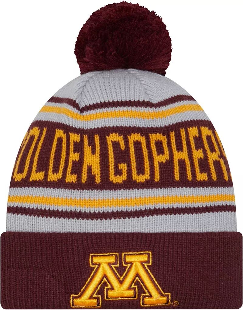 

Мужская шапка-бини New Era Minnesota Golden Gophers бордового цвета с помпоном и надписью