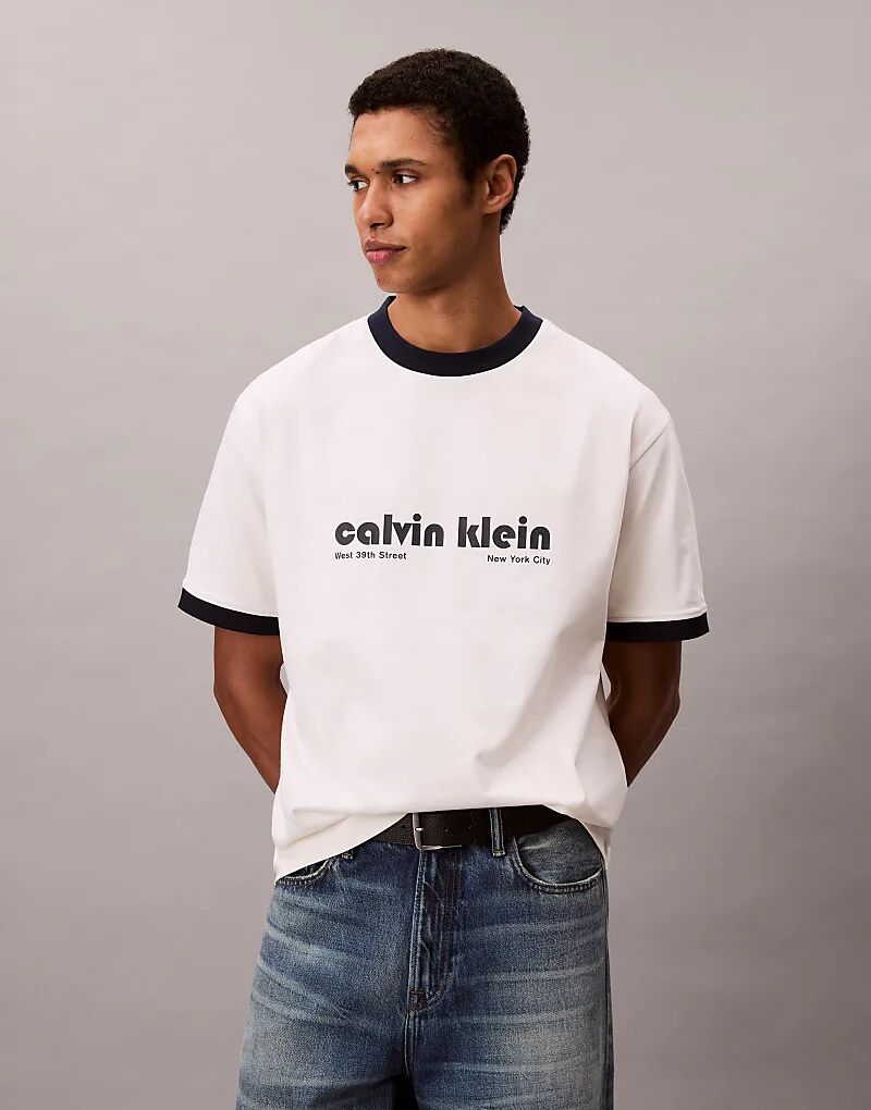 

Футболка Calvin Klein Jeans в стиле ретро, бежевого цвета