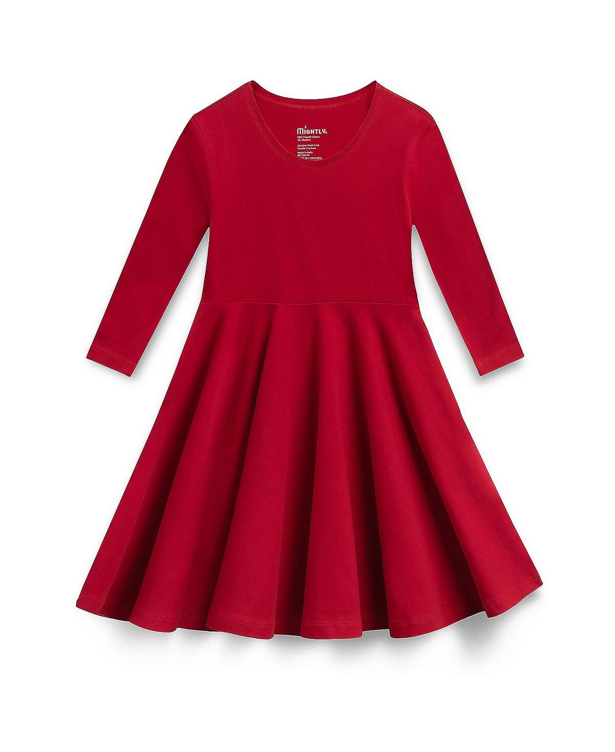 

Детское однотонное платье с рукавами 3/4 и закрученным воротником из органического хлопка для девочек, справедливой торговли Mightly