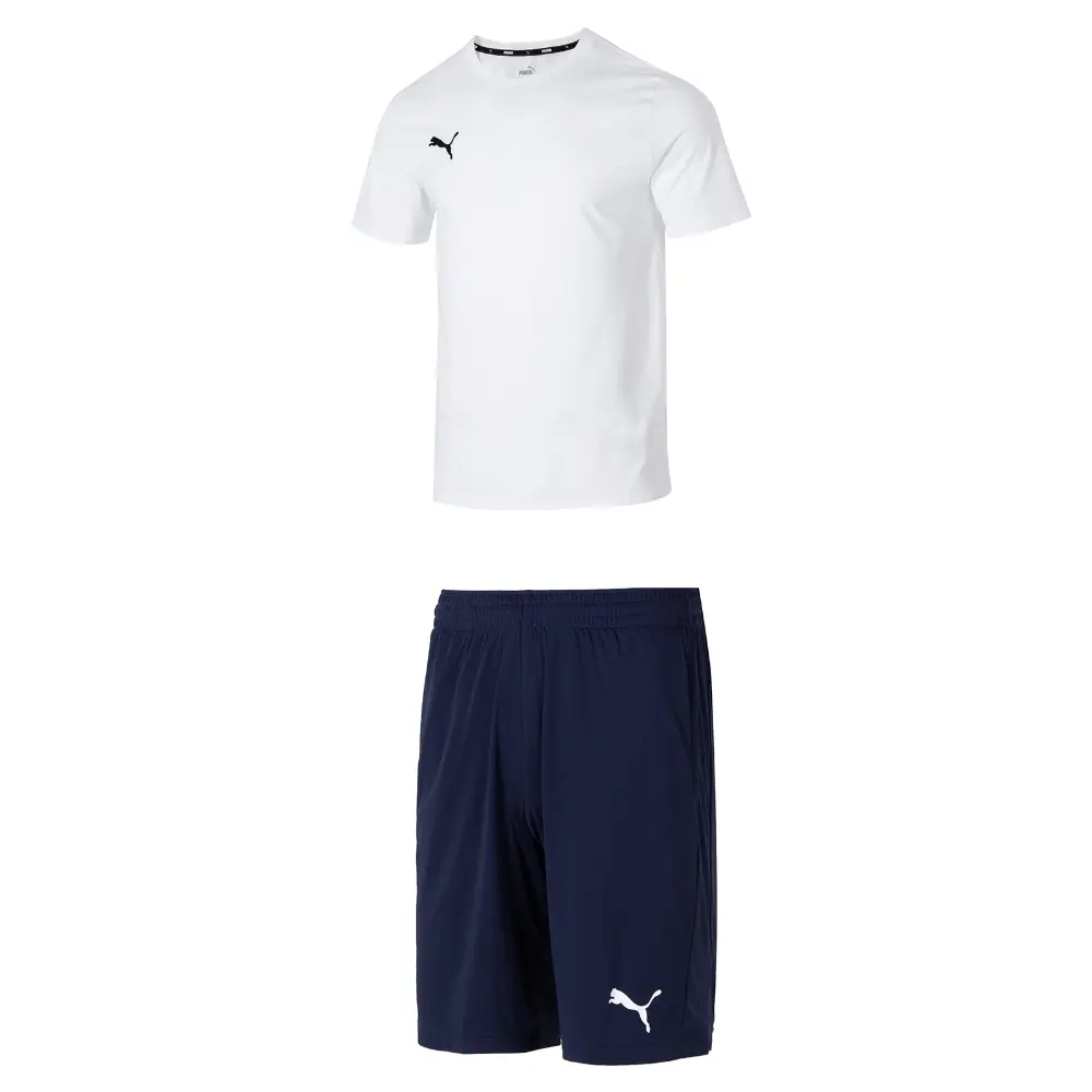 

Mercedes Повседневная спортивная мужская белая футболка + синие шорты Puma, цвет White T-shirt + blue shorts