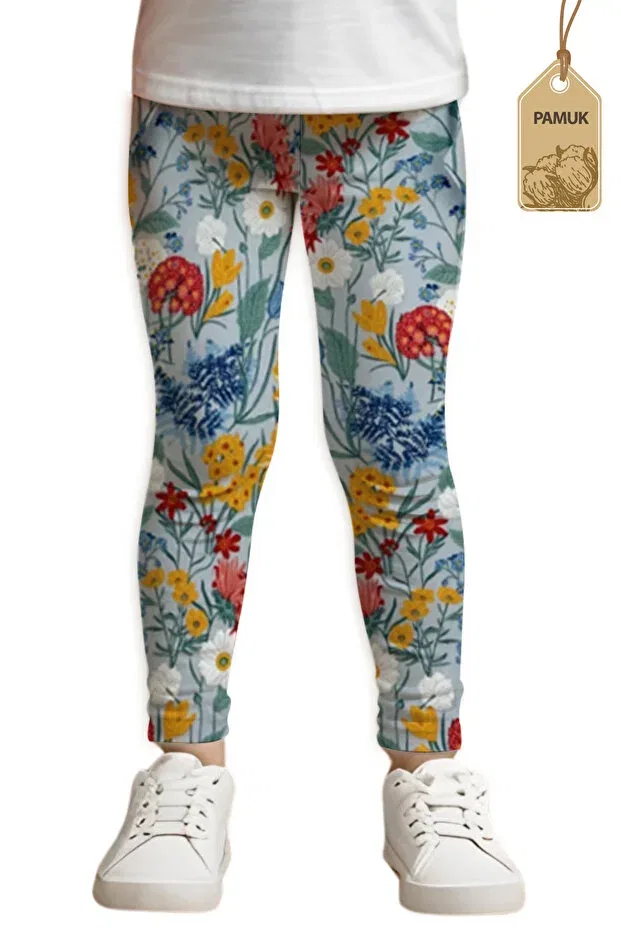 Детские леггинсы для девочек с принтом floral Mk Mukko Kids, Light Blue