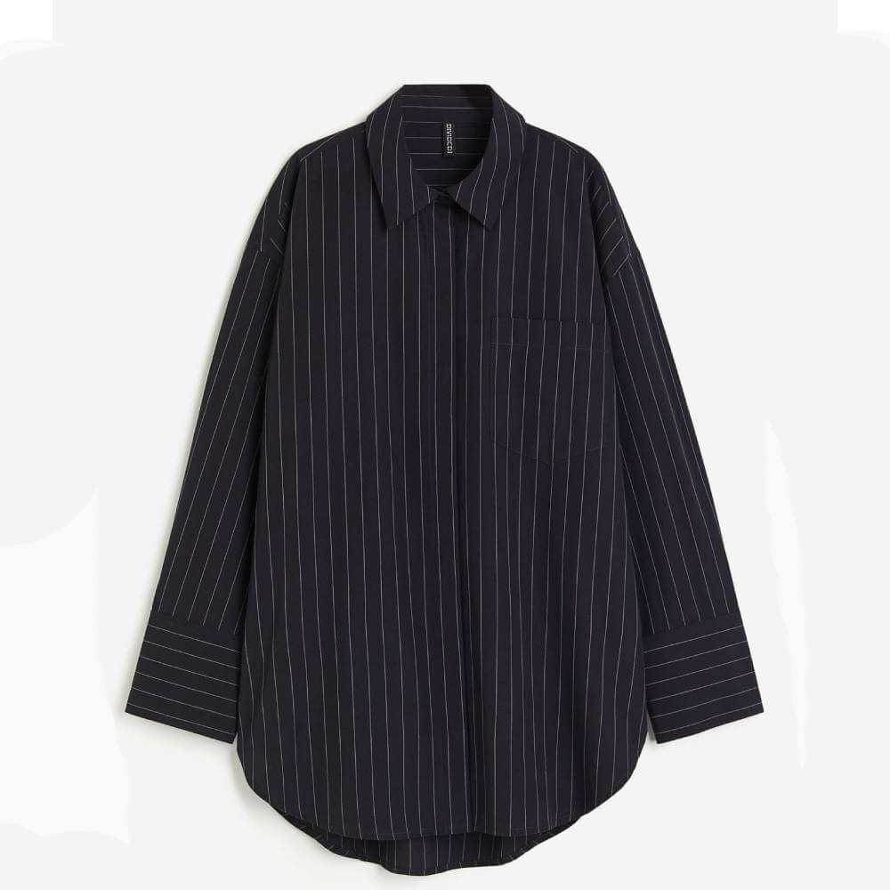 

Рубашка H&M Oversized Poplin, черный/белый