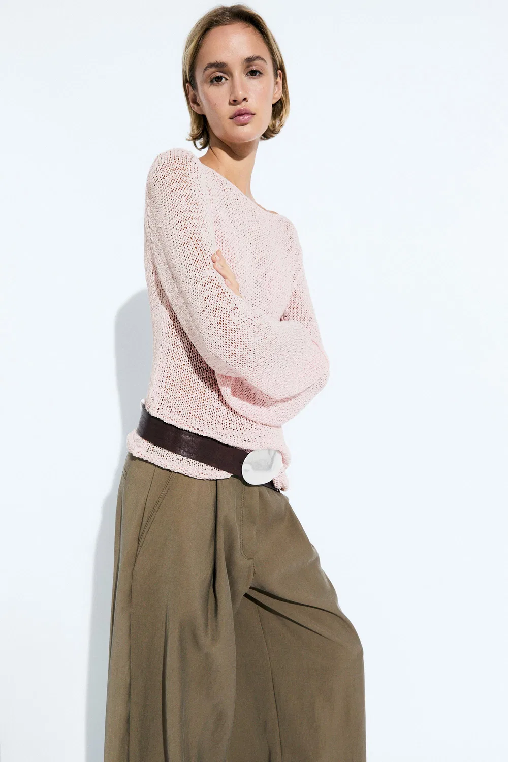Свитер Massimo Dutti Boat Neck Knit, розовый — фото 4