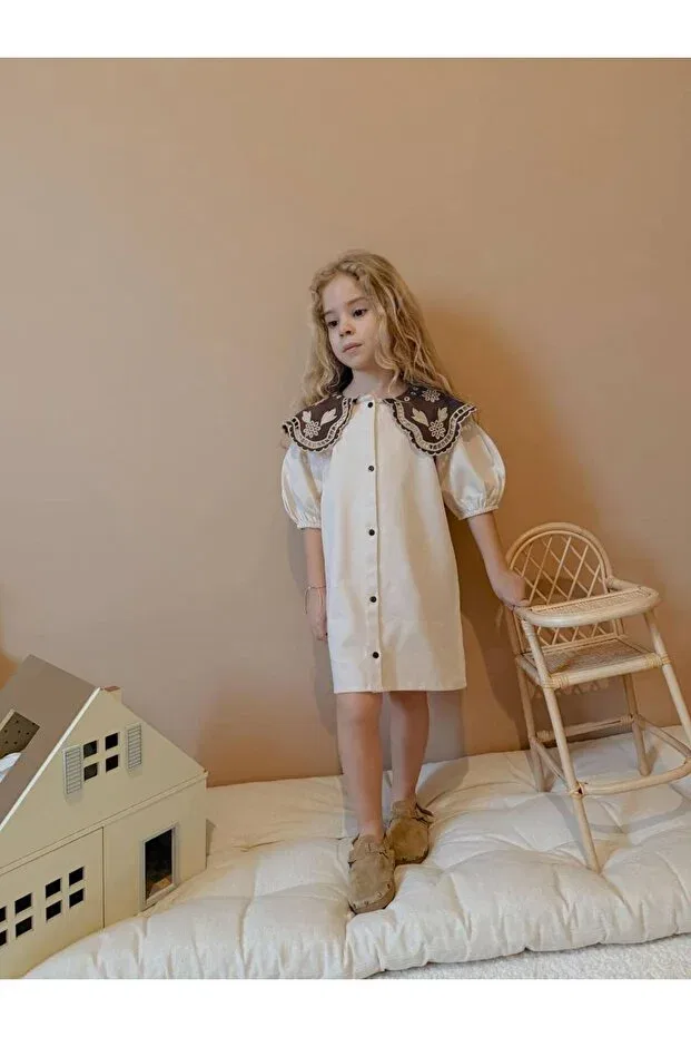 Детское платье для девочек с воротником-питерпан Arbi Kids, Beige — фото 2